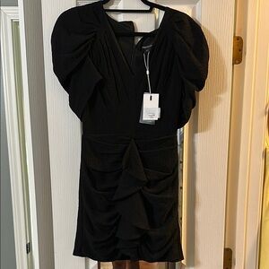 C/MEO Collective Black Sheath Mini Dress with Puff Sleeves